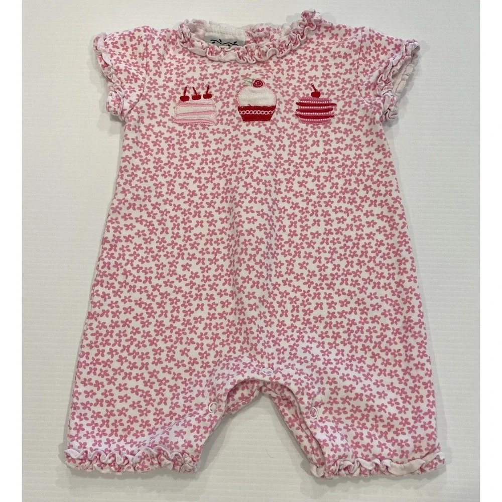 New Potatoes 3m 3 Month Pink Baby Girl Soft Romper Cupcake Birthday Boutique EUC
